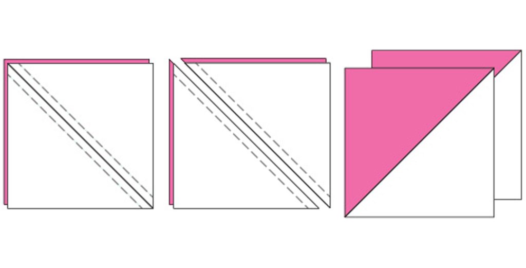  photo of layout and cutting instructions to make half square triangle blocks