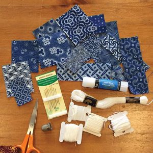photo of supplies needed to do boro stitching