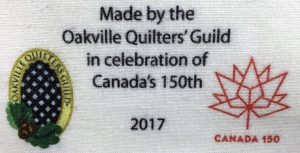 photo of oakville quilters guild canada 150 quilt label