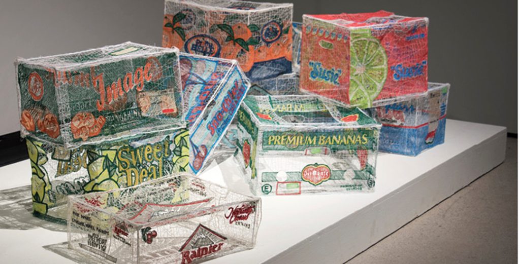 photo of several machine embroidered boxes created by amanda mccarvour photographed by cheryl rondeau