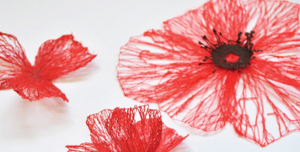 photo of three amanda mccavour fibre poppies