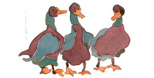 photo of three ducks in a watercolour