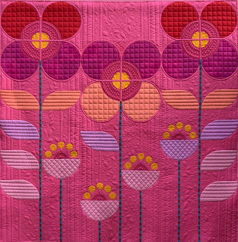 Pink Blossoming Garden - Excellence Award – Machine Quilting Framed