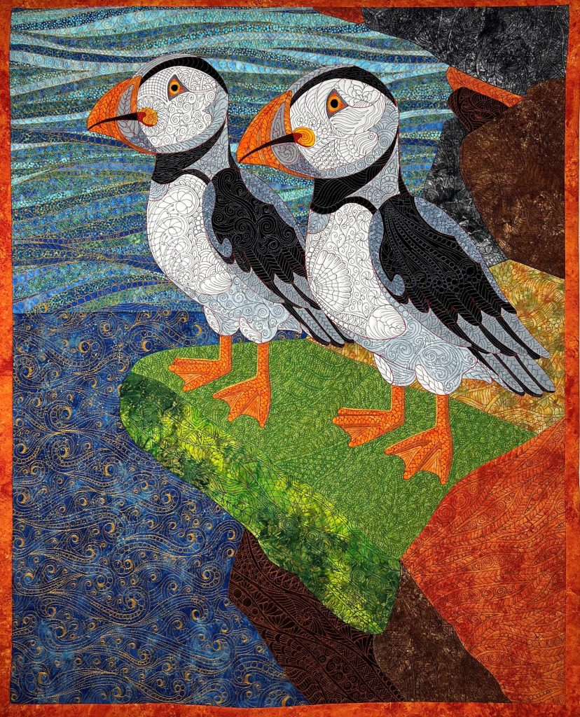 Puffins from Newfoundland - Machine Quilting Frameless Award of Excellence