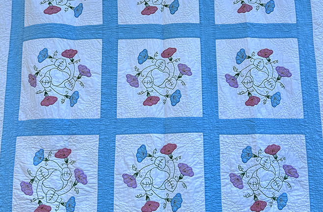 Embroidered quilt by Margaret Mackenzie’s grandmother